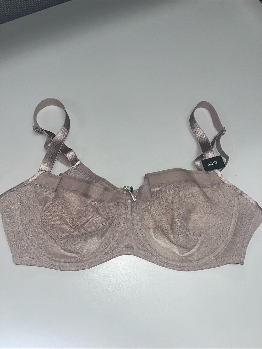 Curvy Couture Sheer Nude-Taupe Underwire Bra 34DD NWT